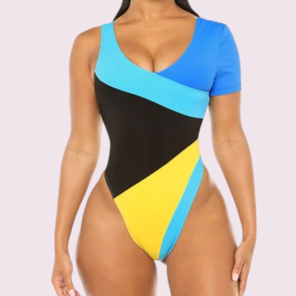 ICON SWIM Colorblocked N' Poppin' 1 Piece Swim Suit Size S Hi Cut Lined